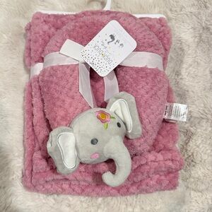 Pink Elephant Baby Blanket Set